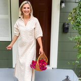 Poppy Sandstone Cheetah Quilted Jacquard Maxi Dress Emily McCarthy