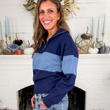 Portman Navy + Light Blue Stripe 14 Zip Sweater Elan