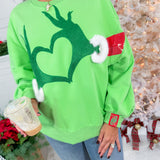 Queen of Sparkles Green Grinch Heart Hands Sweatshirt
