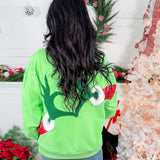 Queen of Sparkles Green Grinch Heart Hands Sweatshirt
