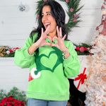 Queen of Sparkles Green Grinch Heart Hands Sweatshirt