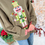 Queen of Sparkles Olive Green Martini Server Nutcracker Sweatshirt