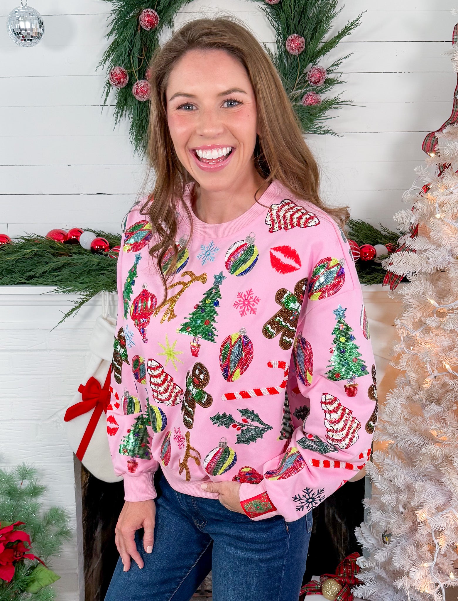 Queen of Sparkles Pink Christmas Icons Sweatshirt