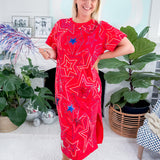 Queen of Sparkles Red Groovy Star Midi Tee Dress