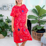 Queen of Sparkles Red Groovy Star Midi Tee Dress