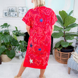 Queen of Sparkles Red Groovy Star Midi Tee Dress