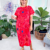 Queen of Sparkles Red Groovy Star Midi Tee Dress