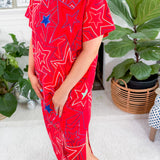 Queen of Sparkles Red Groovy Star Midi Tee Dress