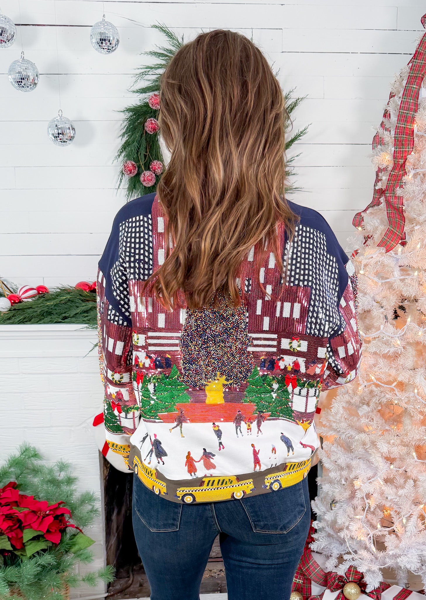 Queen of Sparkles Sequin Rockefeller Center at Christmas Sweatshirt