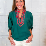 Radcliffe Green + Red Plaid Placket Top Entro