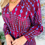 Ramsay Burgundy + Blue Abstract Maxi Dress Sugarlips