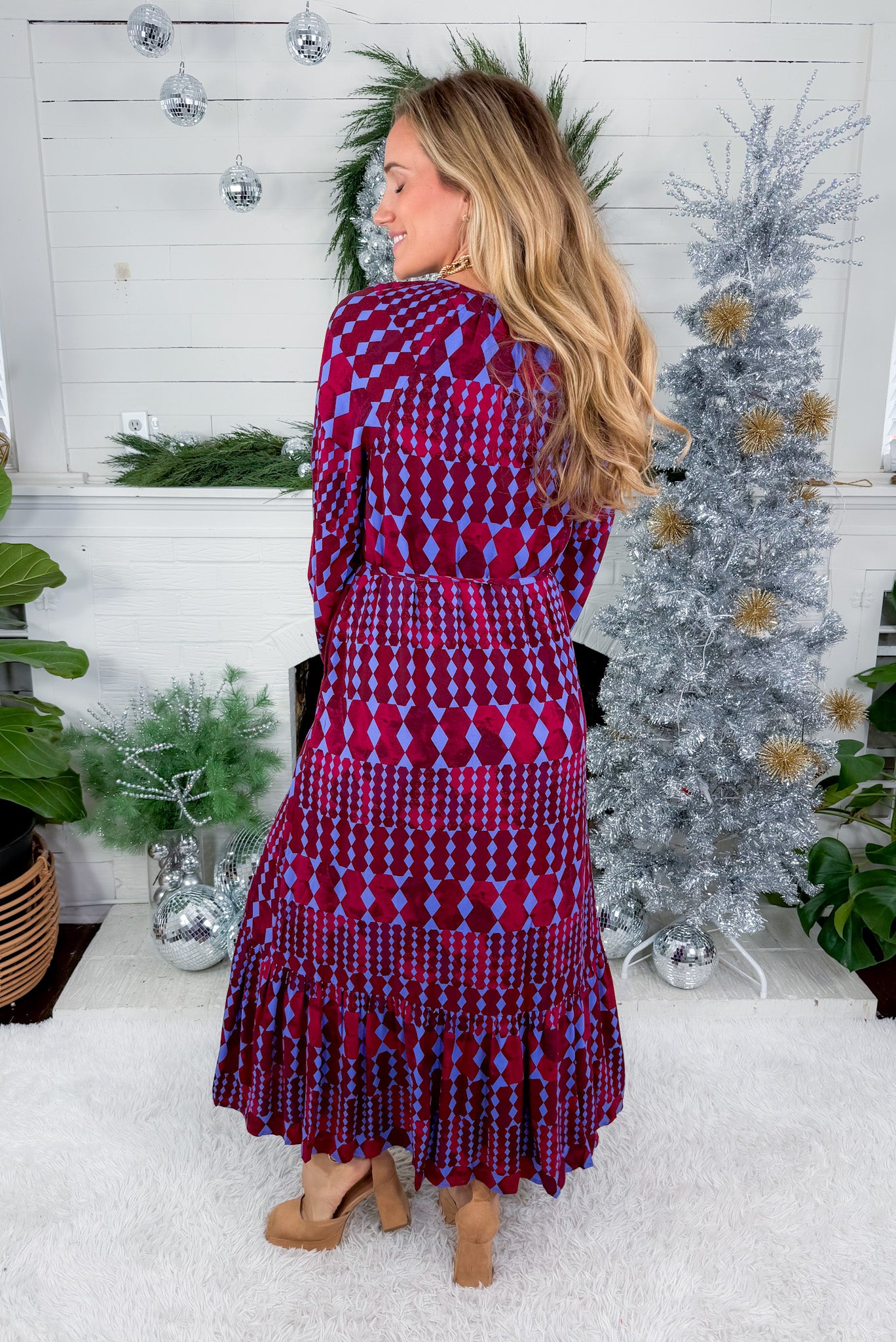 Ramsay Burgundy + Blue Abstract Maxi Dress Sugarlips