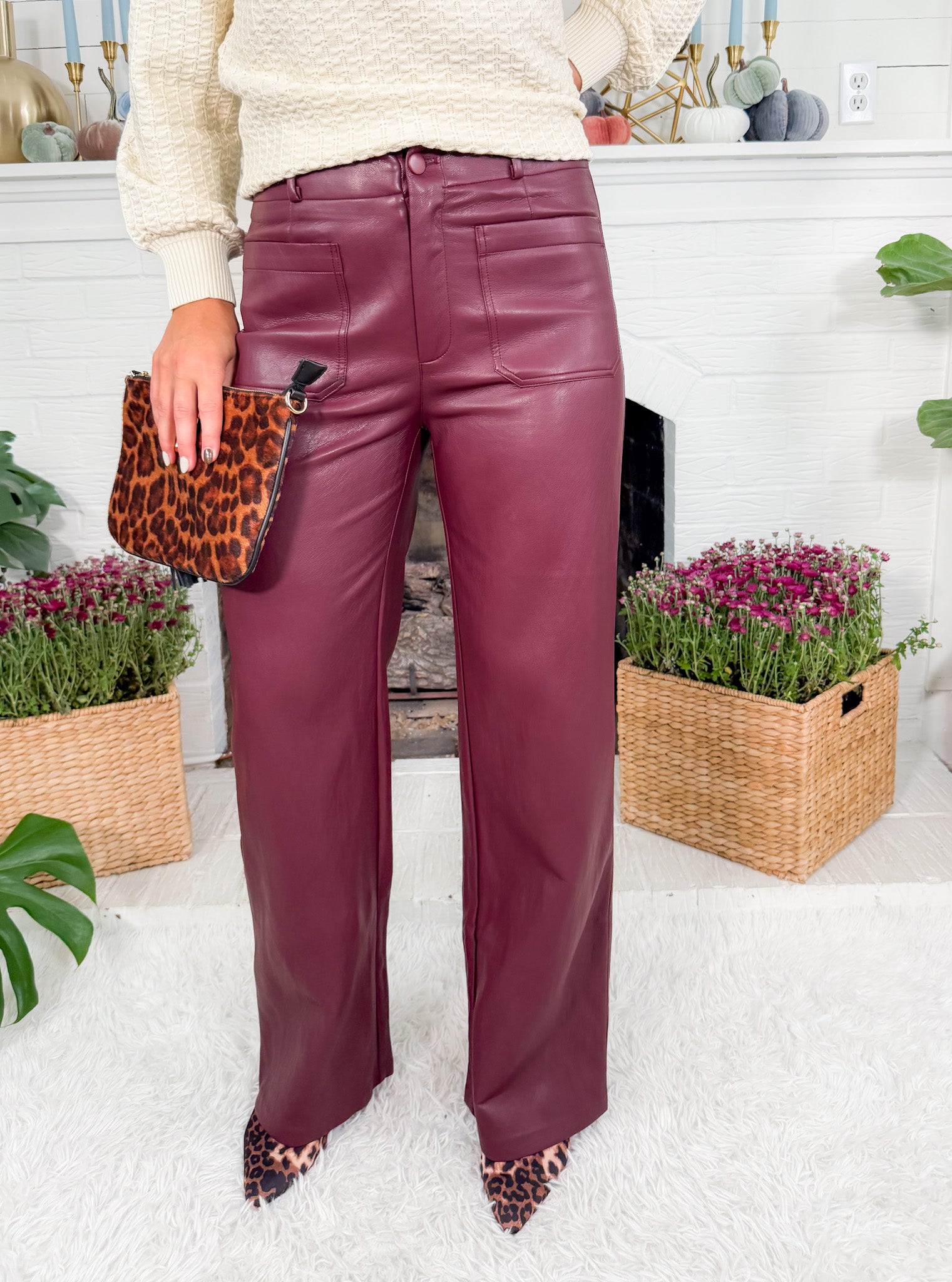 Reeve Burgundy Faux Leather Pants Lucy Paris