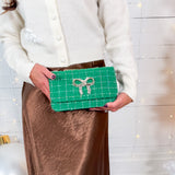 Roa Green Twinkle Plaid + Crystal Bow Bag