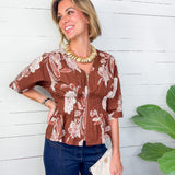 Rome Brown Floral Zip Front Top Entro