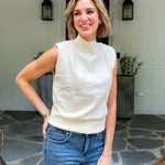 Rooks Vanilla Sleeveless Mock Turtleneck Sweater Elan