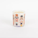 Candle with nutcracker design on a white background