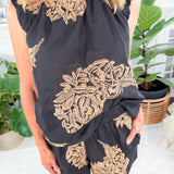 Sabrina Black Embroidered Bubble Sleeve Top Ciebon