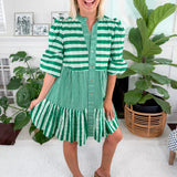 Sadie Mist Green Stripe Mini Dress Emily McCarthy