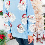 Sequin Santa Blue Oversized Sweatshirt