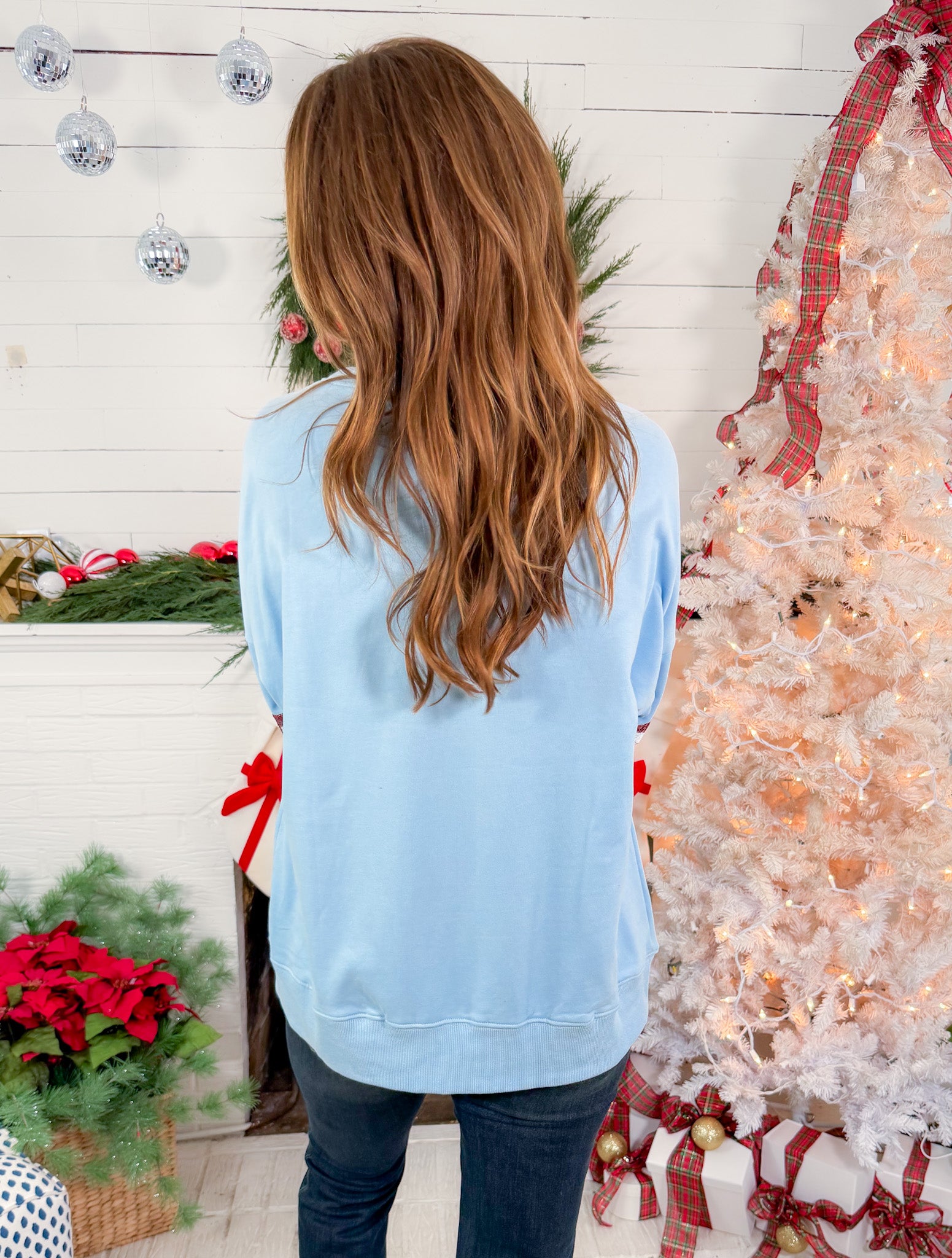 Sequin Santa Blue Oversized Sweatshirt