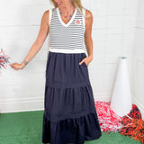 Sinclair Navy + Navy Stripe Maxi Dress