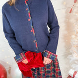Skipper Navy + Plaid Trim Cardigan Sweater Entro