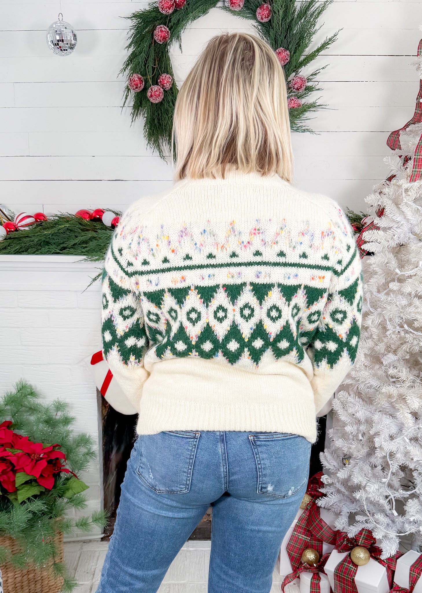 Telluride Cream + Forest FairIsle Chunky Sweater Staccato