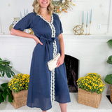 Trevor Navy Textured Midi Dress THML