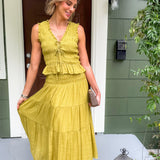 Tropez Chartreuse Smocked Skirt Lucy Paris
