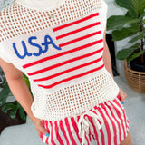 USA Flag Crochet Sleeveless Sweater