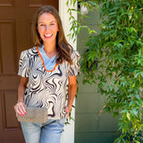 Zula Zebra Stripe V-Neck Ricrac Top