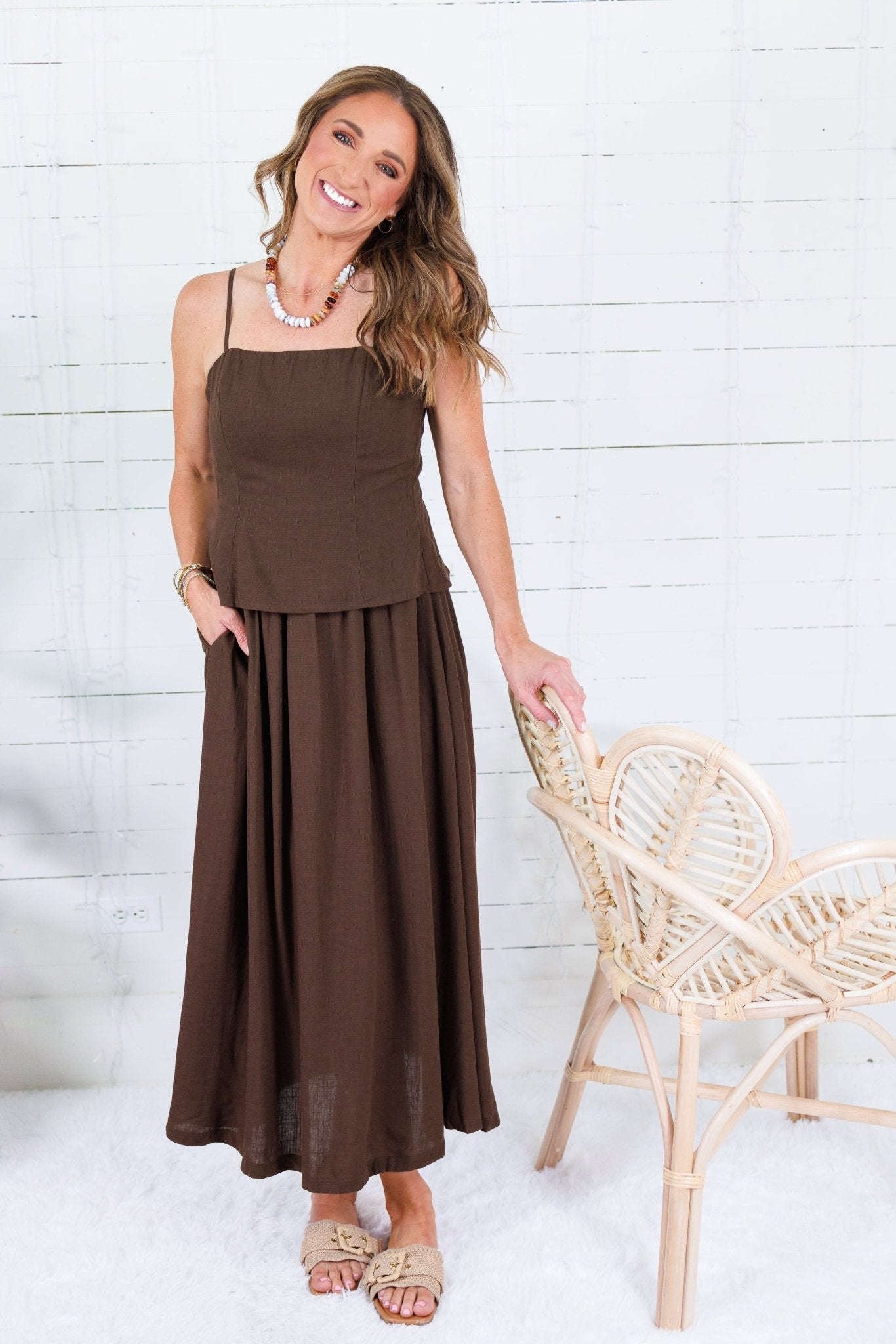 Colby Espresso Back Smocked Maxi Dress Mustard Seed