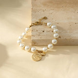 Gold Bead + Engraved Disc and Heart Bracelet