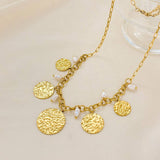 Thick Chain Gold Necklace with Pearls and Discs