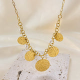 Thick Chain Gold Necklace with Pearls and Discs