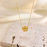 Golden Plum Blossom + White Mother-of-Pearl Stone Necklace
