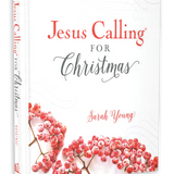 Book titled 'Jesus Calling for Christmas' by Sarah Young with red berries on a white background