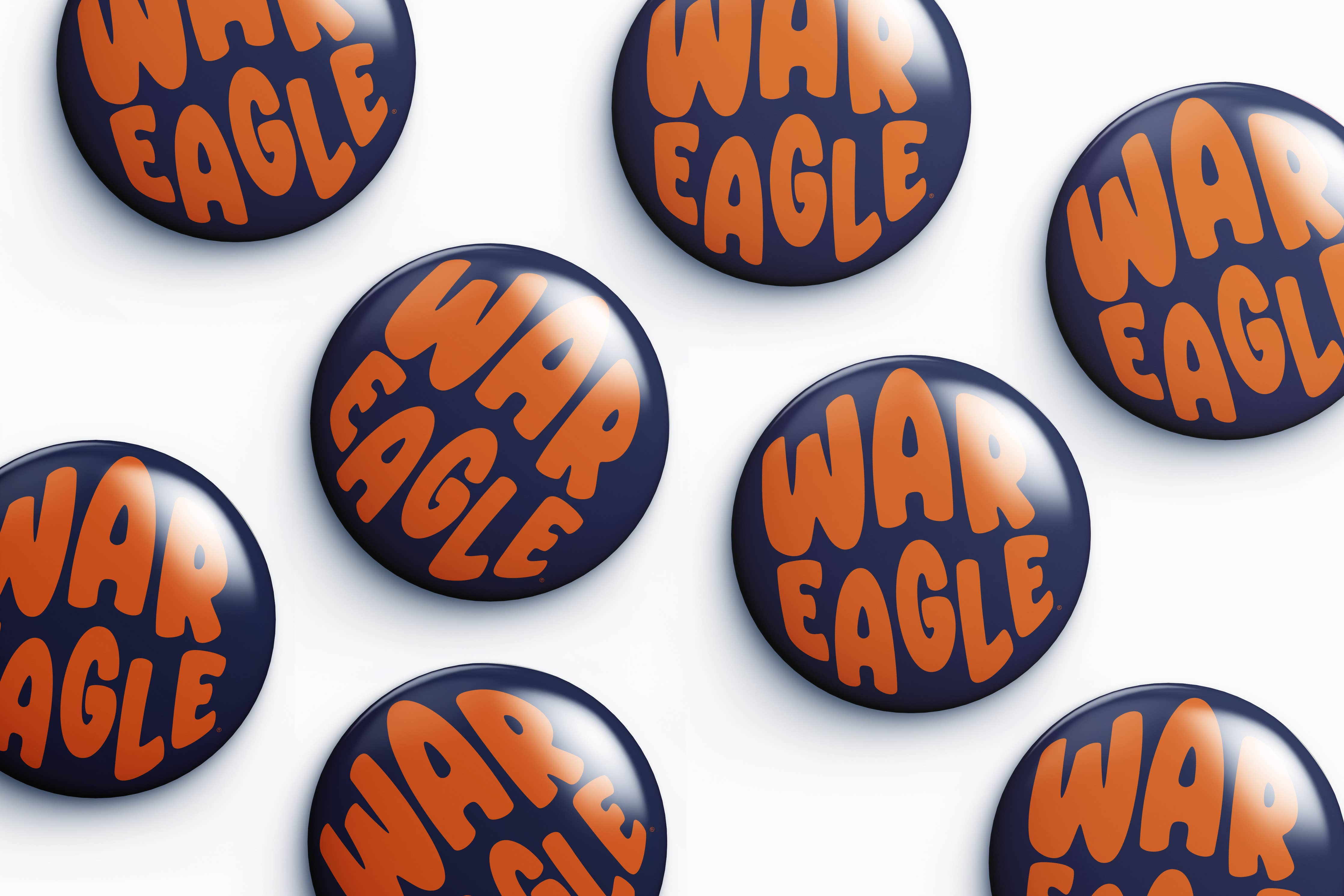 Multiple 'War Eagle' buttons on a white background