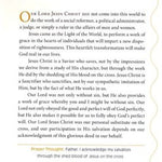 Text page from a book or document with a yellow border and text about Jesus Christ.