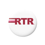 A round white button badge featuring the red 'RTR' logo with a small trademark symbol, centered on a plain white background.