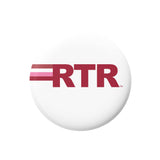 A round white button badge featuring the red 'RTR' logo with a small trademark symbol, centered on a plain white background.