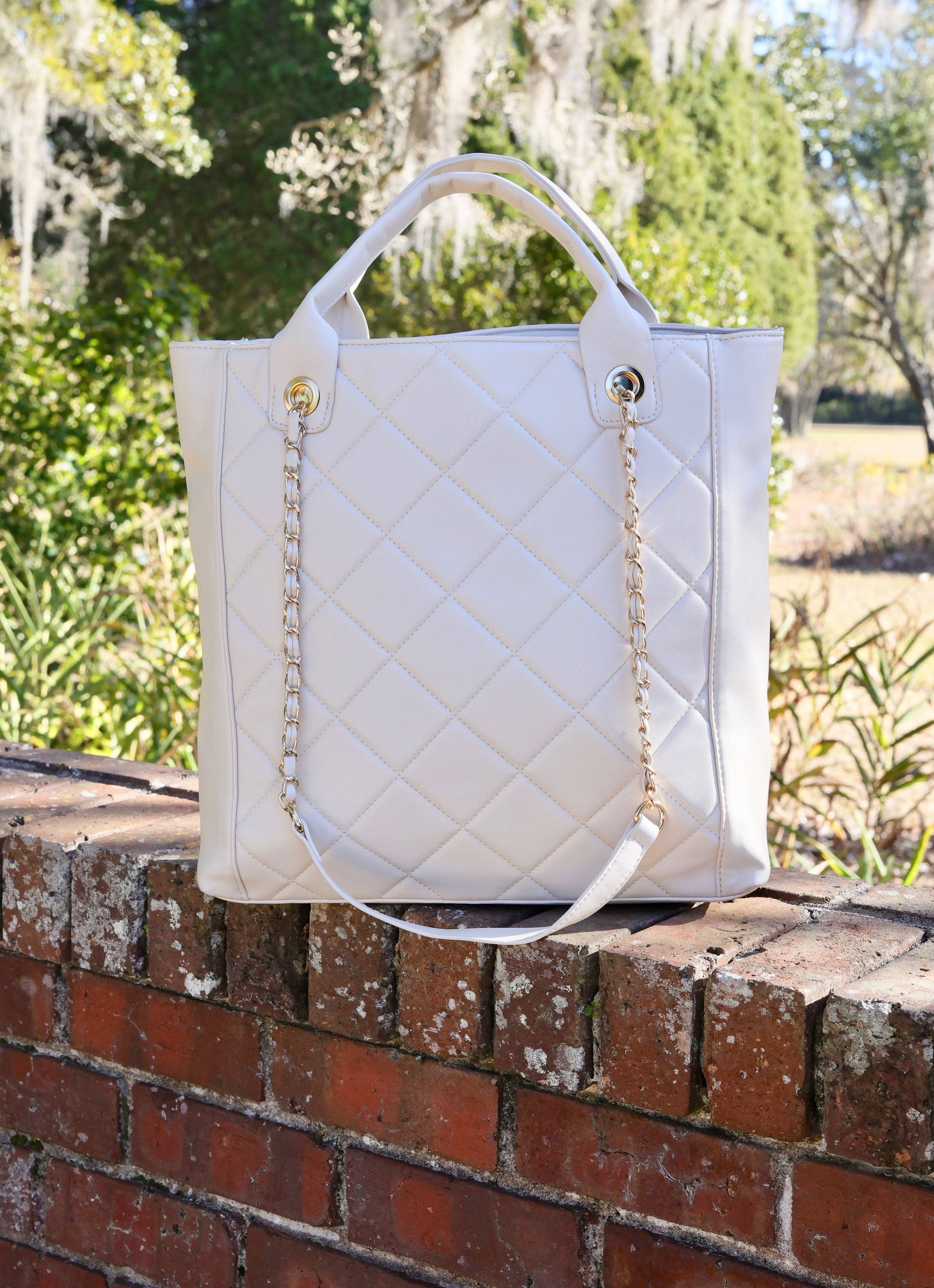 Kinzley Cream Quilted Tote Bag