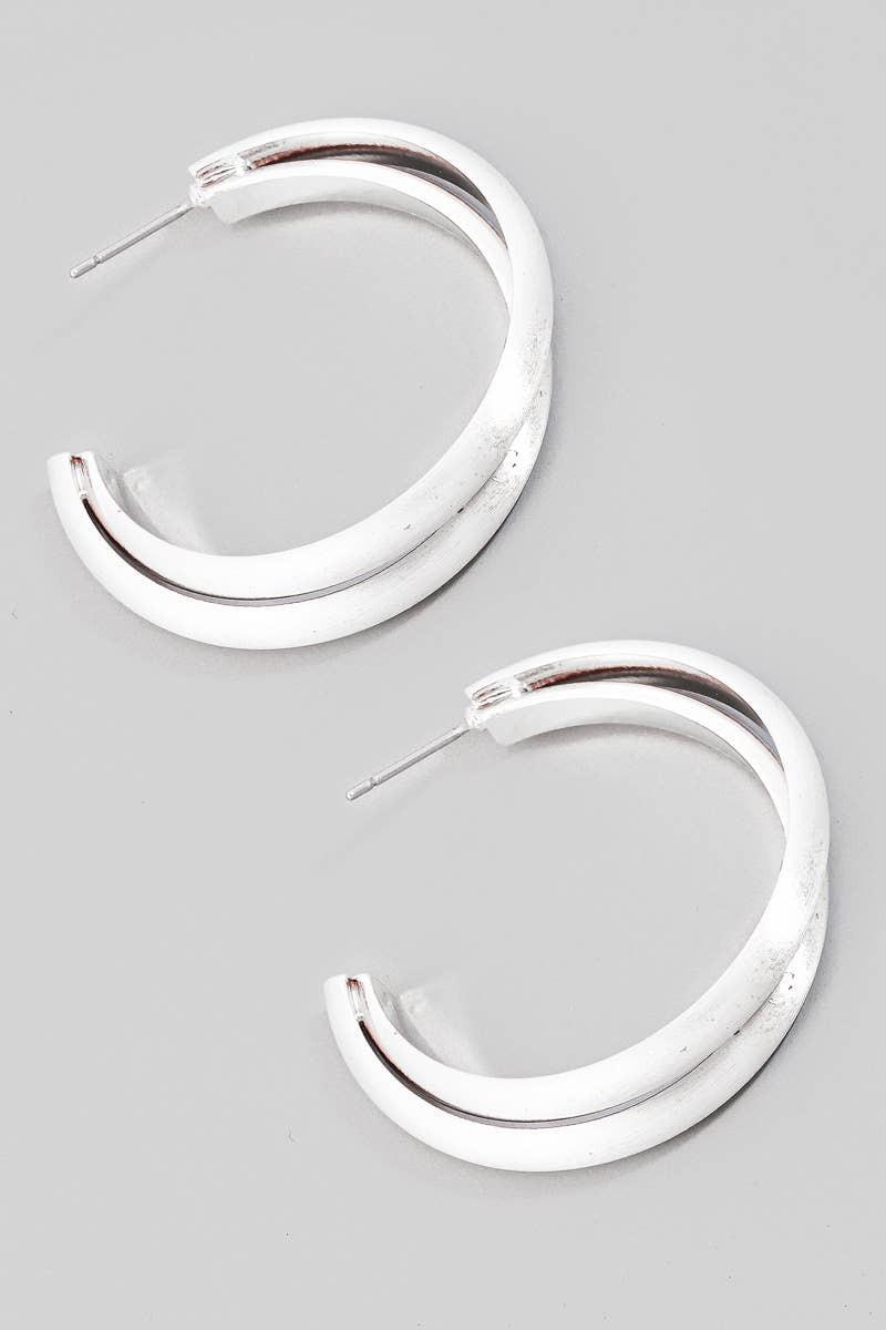 Large Layered Brushed Metallic Hoop Earrings