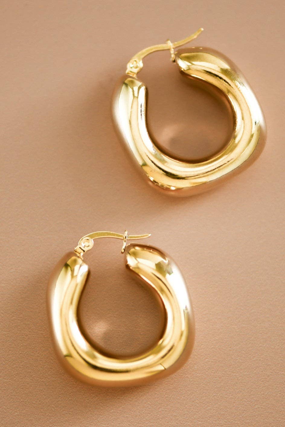 18K Gold Plated Chunky Waterproof Stainless Steel Hoop Earrings - A3 Accessories - Jewelry - Earrings - Clover + Bee
