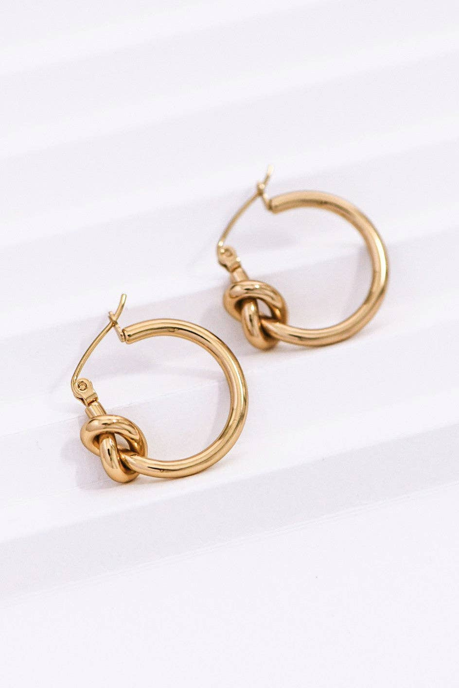 18K Gold Plated Waterproof Stainless Steel Knotted Hoop Earrings - A3 Accessories - Jewelry - Earrings - Clover + Bee