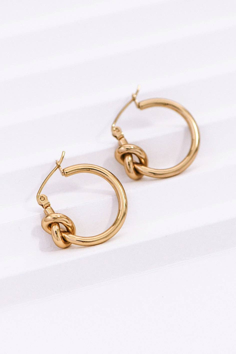 18K Gold Plated Waterproof Stainless Steel Knotted Hoop Earrings - A3 Accessories - Jewelry - Earrings - Clover + Bee