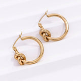 18K Gold Plated Waterproof Stainless Steel Knotted Hoop Earrings - A3 Accessories - Jewelry - Earrings - Clover + Bee