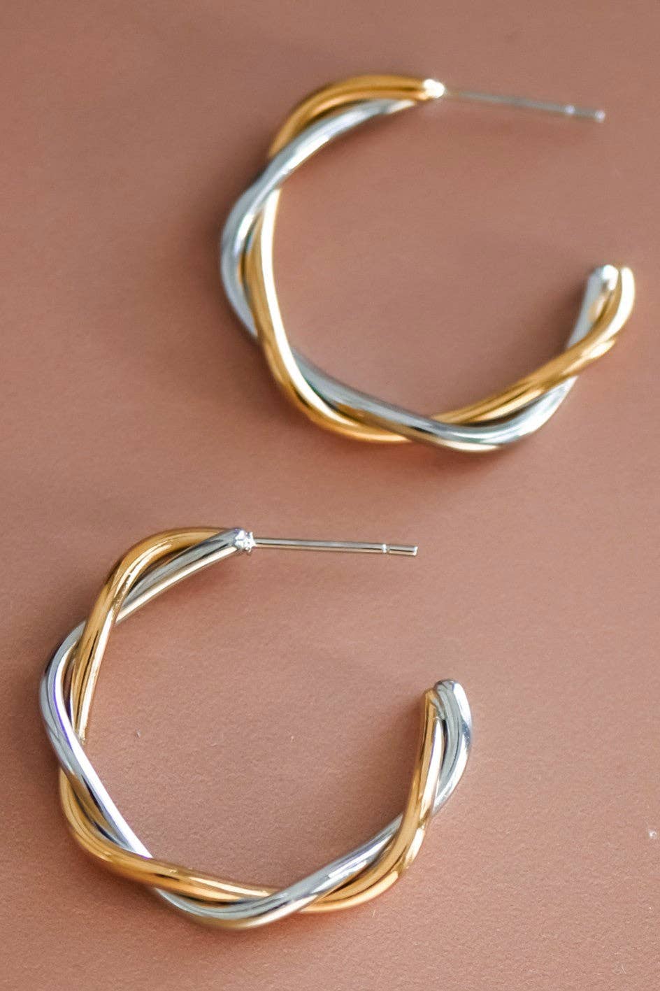 18K Gold Plated Waterproof + Stainless Steel Twist Hoop Earrings - A3 Accessories - Jewelry - Earrings - Clover + Bee