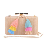 Raffia Clutch with Colorful Tassel Accent